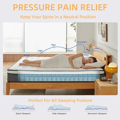 Full Size Mattress, 10 Inch Full Mattress in a Box, Memory Foam Hybrid Mattresses with Individual Pocket Spring for Motion Isolation & Silent Sleep, Pressure Relief, Medium Firm