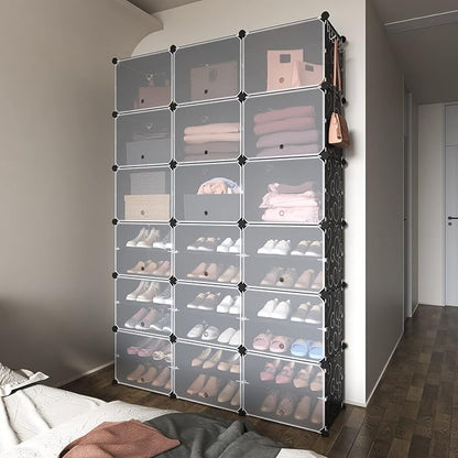 ROJASOP Portable Shoe Rack Organizer, 72 Pairs Covered Shoe Rack Shoe Organizer for Closet Entryway 12-Tier Shoe Storage Cabinet Space Saver Closed Shoe Organizer Cabinet with Doors