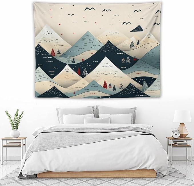 MaSiledy Snow Mountain Scandinavian Winter Tapastry's Wall Hanging Christmas Holiday Tapestry Vintage Aesthetic Tapestries Landscape Tapestry Wall Art Decor for Bedroom Living Room Dorm 60"x80"