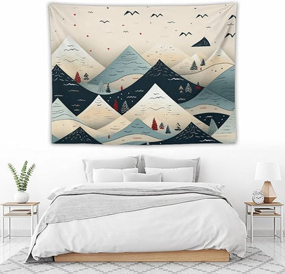 MaSiledy Snow Mountain Scandinavian Winter Tapastry's Wall Hanging Christmas Holiday Tapestry Vintage Aesthetic Tapestries Landscape Tapestry Wall Art Decor for Bedroom Living Room Dorm 60"x80"