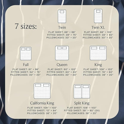 LuxClub 4 PC Queen Size Sheet Set Bed Sheets, Breathable Luxury Deep Pockets Wrinkle Free Cooling Sheets Machine Washable Hotel Bedding (Queen, Striped Navy)