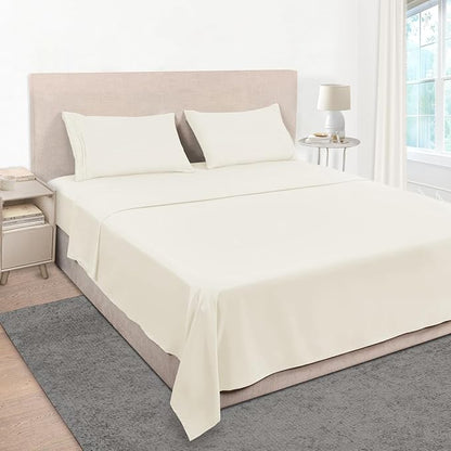 Mejoroom Queen Size Sheet Set - Hotel Luxury 1800 Bedding Sheets & Pillowcases - Deep Pocket Fitted Sheet, Soft, Breathable, Wrinkle & Fade Resistant - 4 Piece (Queen,Ivory)