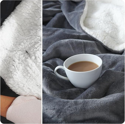 NANPIPER Sherpa Blanket Twin Size for Couch, Warm and Lightweight Throw, Soft Fuzzy Plush Fleece for Winter, Castlerock Grey 60x80 Inches