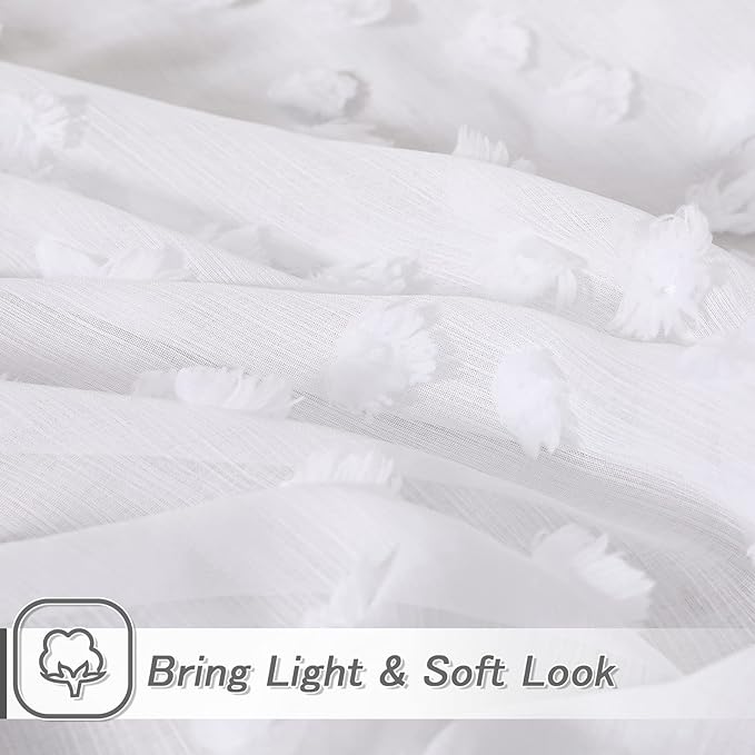 MYSKY HOME Pom Pom White Sheer Curtains for Bedroom Girls Room Curtains 63 inch Length for Nursery Kids Light Filtering Boho Window Drapes, Rod Pocket, 38" Wide, 2 Panels