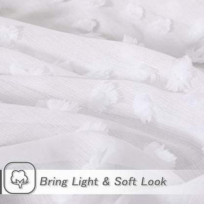 MYSKY HOME White Sheer Short Curtains with Pom Pom for Small Windows Bedroom Nursery Kids Girls Room Curtains Cafe Kitchen Light Filtering Boho Drapes, Rod Pocket,52 x 54 Inches, 2 Panels