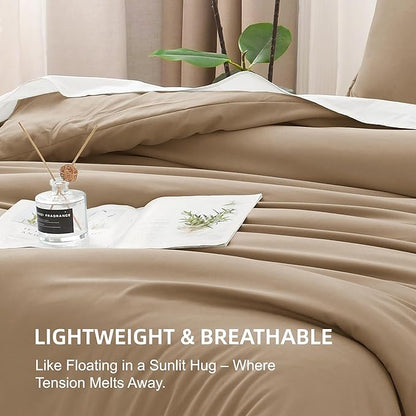Litanika Comforters Taupe Super King Plus Size, 3 Pieces Lightweight Solid Bedding Set & Collections, All Season Fluffy Bed Set (128x120In Comforter & 2 Pillowcases)