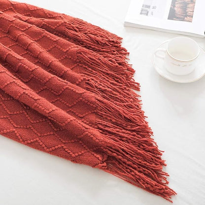 BOURINA Rust Throw Blanket 50x60 Inches Throw Textured Solid Soft Sofa Throw Couch Knitted Decorative Blanket
