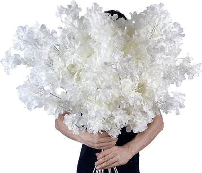 10Pcs in Bulk Artificial White Cherry Full Blossom Branches 35 Inch for Tall Floor Vase Wedding Home Decoration Fake Silk Flowers for Table Centerpiece Garden Party Indoor Outdoor (White - 10Pack)