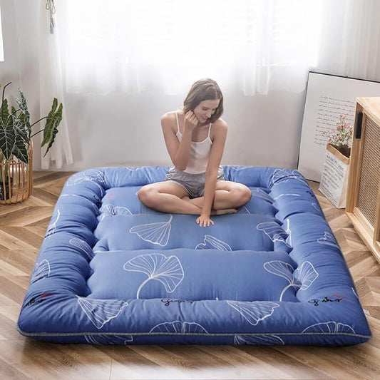 MAXYOYO Leaf Printed Japanese Futon Floor Mattress, Thicken Sleeping Pad Floor Bed Roll Up Camping Guest Mattress Folding Couch Bed, Twin Size