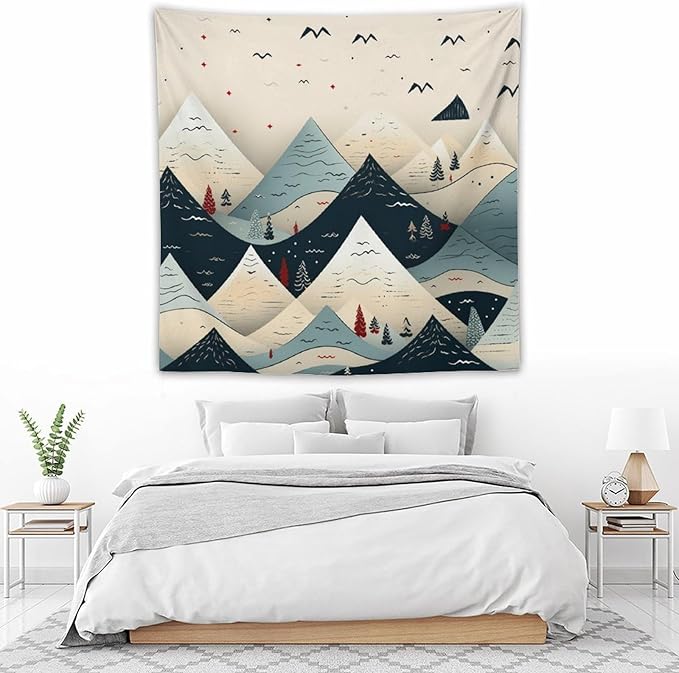 MaSiledy Snow Mountain Scandinavian Winter Wall Tapestry Winter Holiday Tapestry for Bedroom Aesthetic Landscape Tapestry Wall Hanging for Bedroom Living Room Dorm Decor 60"x60"