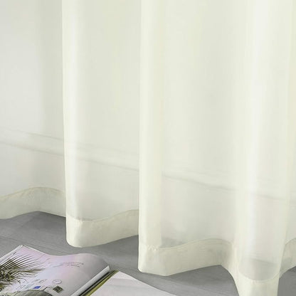 DUALIFE Cream Beige Sheer Curtains for Bedroom 84 inch Length 2 Panel Set Light Filtering Semi Sheer Farmhouse Style Living Room Curtains 52X84 Inches 2 Panels Ivory