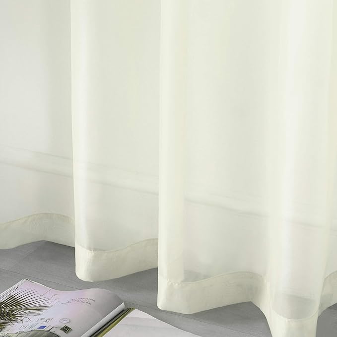 DUALIFE Cream Beige Sheer Curtains 108 Inches Extra Length for Bedroom Decor 2 Panels Light Filtering Semi Sheer Curtains Farmhouse Style for Living Room 9 FT Ivory