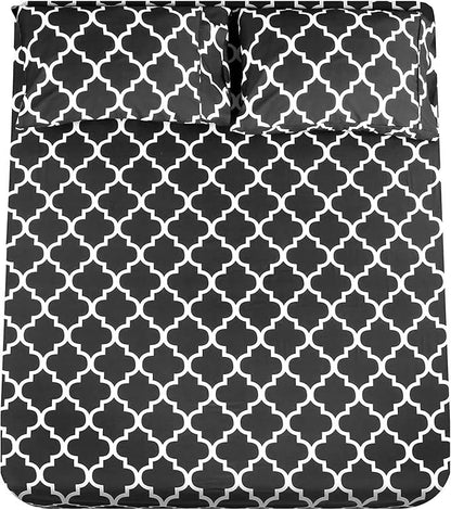Mejoroom Full Bed Sheet Set - Super Soft Brushed Microfiber 1800 Thread Count Sheets with 16inches Deep Pocket - Wrinkle Free - 4 Piece(Full, Black Quatrefoil with White Pattern)