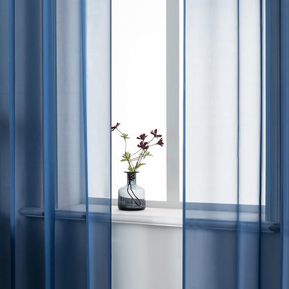 DUALIFE 72 Inch Length Navy Blue Curtains for Bedroom 2 Panels Set Semi Sheer Grommet Window Texture Soft Voile Sheer Curtains for Living Room Boys Playroom 52x72 Inches Long