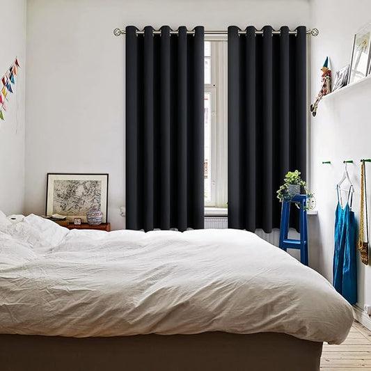 BGment Blackout Curtains - Grommet Thermal Insulated Room Darkening Bedroom and Living Room Curtain, Set of 2 Panels (70 x 63 Inch, Black)
