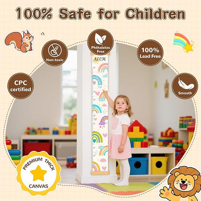 Personalized Wooden Forest Animal Tree Growth Chart, Canvas Height Growth Chart for Baby, Kids Measuring Chart for Wall, Kids Room Wall Decor, Removable & Waterproof Growth Chart Ruler
