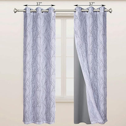 BONZER Mix and Match Curtains - 2 Pieces Branch Print Sheer Curtains and 2 Pieces Blackout Curtains for Bedroom Living Room Grommet Window Drapes, 37x84 Inch/Panel, Light Grey, Set of 4 Panels
