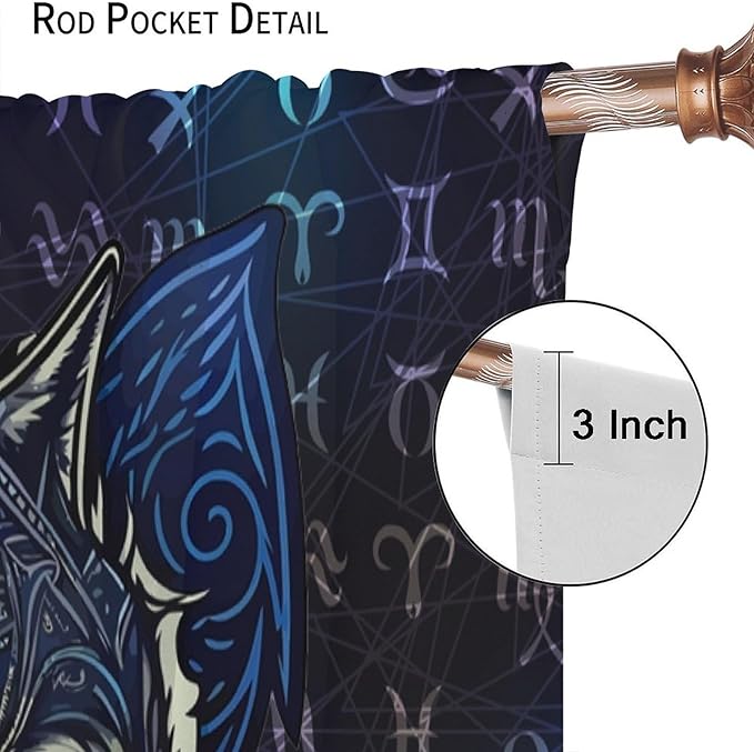 Viking Wolf Curtains Blue Rune Nordic Gothic Animal Curtains Dark Ancient Totem Mythological Pattern Printed Curtains Boys Bedroom Living Room Decoration Blackout Curtains W42 * L63 Inch
