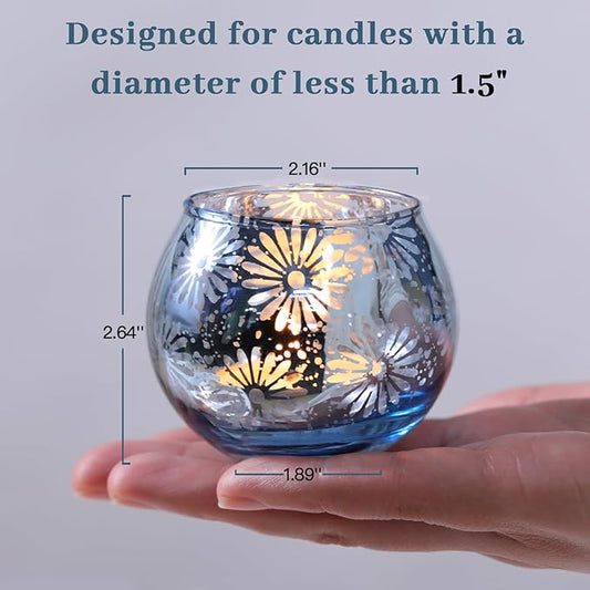 Blue Mercury Glass Votive Candle Holders Set of 12, Round Tealight Candle Holders Bulk for Table Centerpieces, Weddings, Shower Gifts, Party Decorations