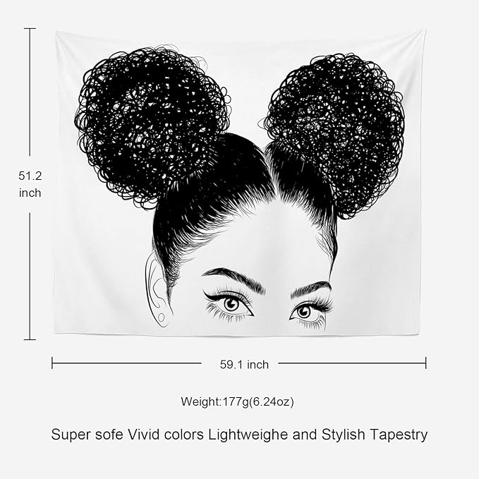 Batmerry Black Woman Afro American Tapestry, Shirt Graphic Hair Girl Beach Towel Hippie Trippy Tapestry Wall Art Meditation Decor for Bedroom Living Room Dorm, 51.2 x 59.1 Inches