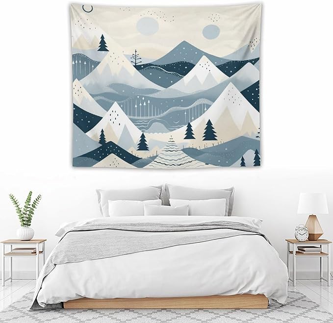 MaSiledy Snow Mountain Scandinavian Winter Tapestry As Wall Art Xmas Merry Christmas Tapestries for Bedroom Aesthetic Landscape Tapestry Wall Art Decor for Bedroom Living Room Dorm 50"x60"