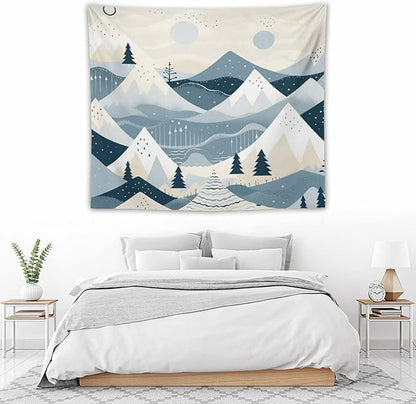 MaSiledy Snow Mountain Scandinavian Winter Tapestry As Wall Art Xmas Merry Christmas Tapestries for Bedroom Aesthetic Landscape Tapestry Wall Art Decor for Bedroom Living Room Dorm 50"x60"