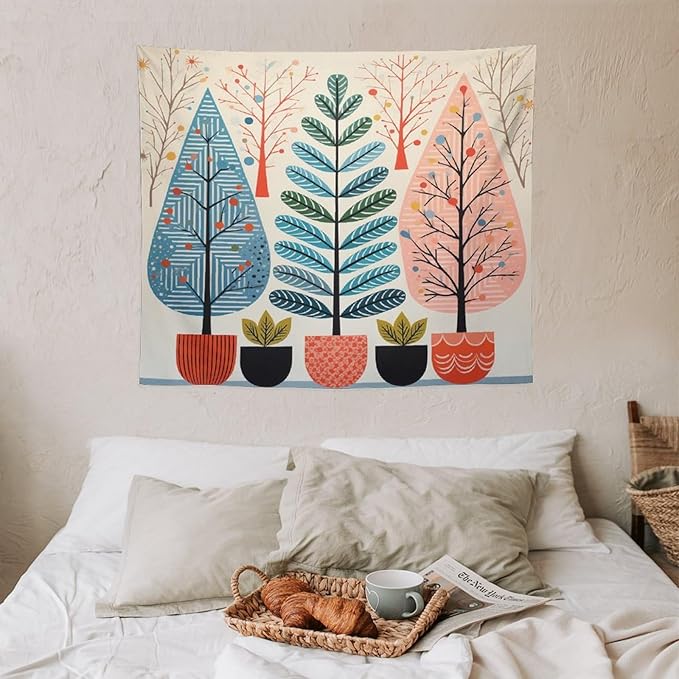 MaSiledy Wall Tapestry Shabby Chic Trees Tapestry Watercolor Rustic Forest Wall Hanging Wall Tapestry Aesthetic Wall Art for Living Room Dorm 50"x60" Holiday Scene Banner for Winter Christmas Party