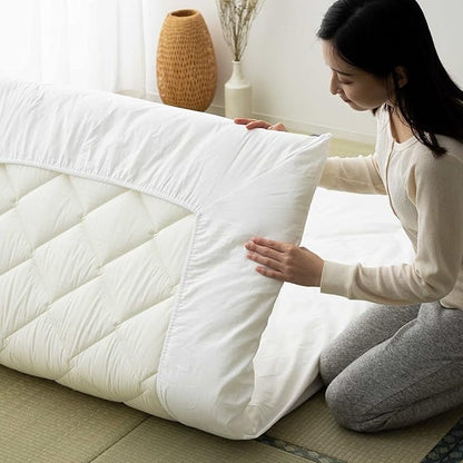 EMOOR Japanese Futon Mattress CLASSE & Fitted Sheet PRESSO Queen Made in Japan, Cotton (Gray) Foldable Floor Sleeping Bed Tatami Mat
