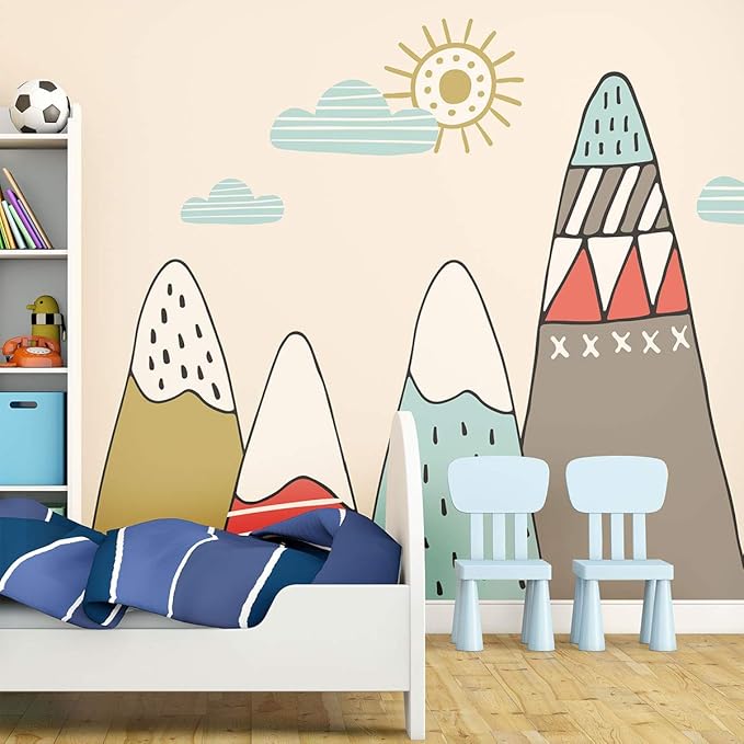 Ambiance Stickers Scandinavian Ivka Mountains Wall Decals, DIY Home Decor, Peel and Stick Removable Stickers, Waterproof and Self Adhesive Wall Art - H80 x L110 CM