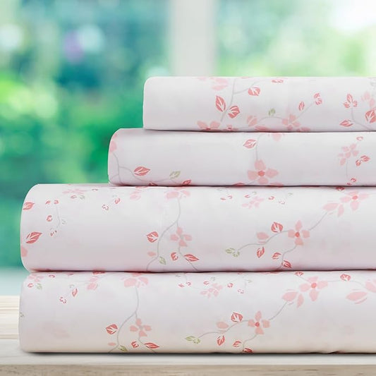 DREAMCARE Full Size Bed Sheets - Luxurious Floral Full Sheet Set - 4 Pc Ultra Soft Breathable Wrinkle Free Brushed Microfiber Floral Blossom