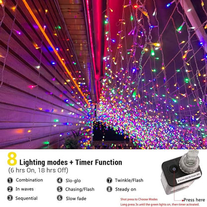Toodour Christmas Icicle Lights Outdoor, 360 LED 29.5ft 8 Modes Fairy Icicle String Light with 60 Drops, Led Christmas Lights Twinkle for Holiday, Party, Wedding, Eaves, Xmas Decorations (Multicolor)