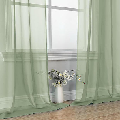 OVZME 2 Pieces Bedroom Curtains 96" Length for Farmhouse, Voile Drapes Light Airy Window Decor for Patio Door Living Room Bedroom Dining, Sage Green, Each W42 X L96 inches, 1 Pair