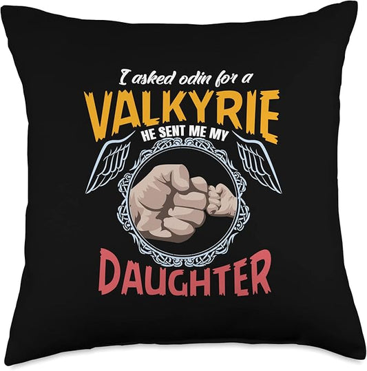 Nordic Country & Celtic Mythology Designs Viking Norway Norwegian Scandinavian Valkyrie Daughter Throw Pillow, 18x18, Multicolor