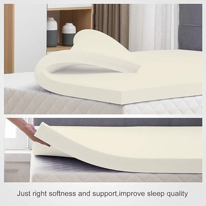 Mayton Soft 2-inch Foam Mattress Topper with Optimum Body Support | Comfortable and Breathable Bed Toppers for Mattress with Orthopedic Benefits, Helps Relieve Luber and Back Pain, King, White