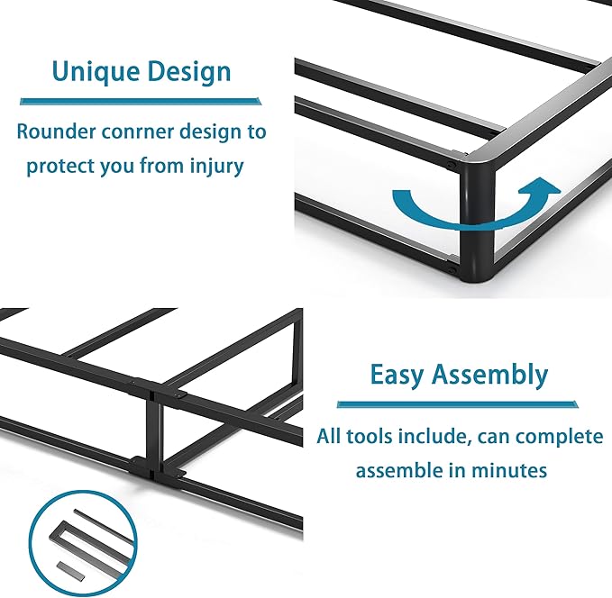 Full Size Box Spring and Cover Set, 9 Inch High Profile Metal BoxSpring, Heavy Duty Structure Mattress Foundation, Noise Free, Non-Slip, Easy Assembly