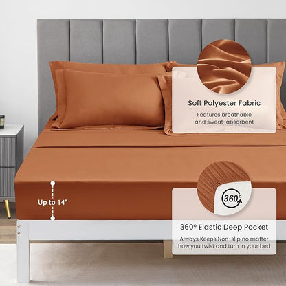 Love's cabin California King Comforter Set Terracotta, 7 Pieces California King Bed in a Bag, All Season Bedding Sets with 1 Comforter, 1 Flat Sheet, 1 Fitted Sheet, 2 Pillowcase and 2 Pillow Sham