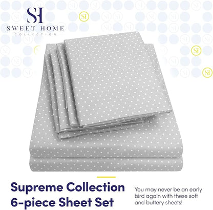 Cal King Size Bed Sheets - 6 Piece 1500 Supreme Collection Fine Brushed Microfiber Deep Pocket California King Sheet Set Bedding - 2 Extra Pillow Cases, Great Value, California King, Dot Gray