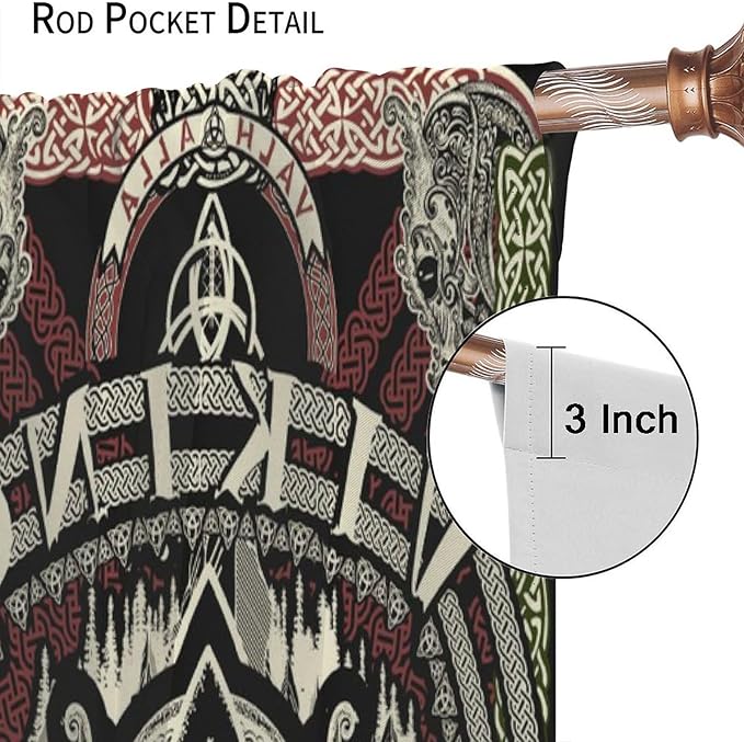 Viking Curtains Nordic Mythology Rune Weapon Antique Viking Pirate Crow Art Pattern Printed Curtains Bedroom Living Room Decoration Blackout Curtains W42 * L54 Inch