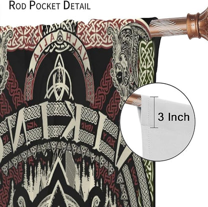 Viking Curtains Nordic Mythology Rune Weapon Antique Viking Pirate Crow Art Pattern Printed Curtains Bedroom Living Room Decoration Blackout Curtains W42 * L54 Inch