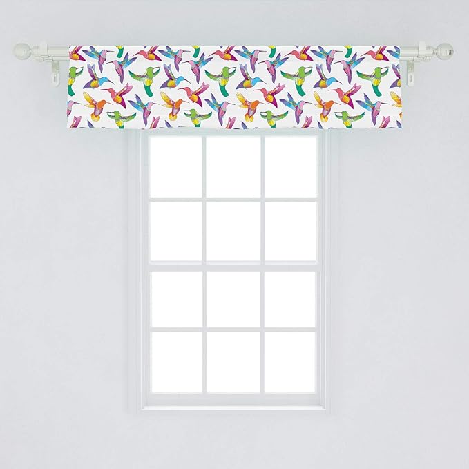 Lunarable Hummingbird Window Valance, Colorful Summer Cartoon Birds Exotic Fauna Design Colibri Pattern Illustration, Curtain Valance for Kitchen Bedroom Decor with Rod Pocket, 54" X 12", Lilac Green
