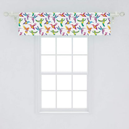 Lunarable Hummingbird Window Valance, Colorful Summer Cartoon Birds Exotic Fauna Design Colibri Pattern Illustration, Curtain Valance for Kitchen Bedroom Decor with Rod Pocket, 54" X 12", Lilac Green