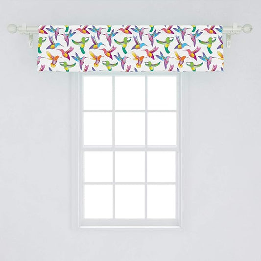 Lunarable Hummingbird Window Valance, Colorful Summer Cartoon Birds Exotic Fauna Design Colibri Pattern Illustration, Curtain Valance for Kitchen Bedroom Decor with Rod Pocket, 54" X 12", Lilac Green