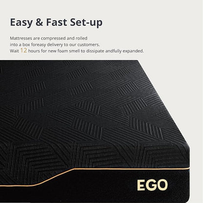EGOHOME 14 Inch Twin Memory Foam Mattress for Back Pain, Cooling Copper Gel Bed in a Box, Foam Made in USA, CertiPUR-US Certified, Therapeutic Medium Firm, Daybed 38x75x14 Black