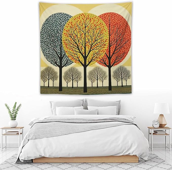 MaSiledy Shabby Chic Trees Tapestries Autumn Nature Forest Bedroom Tapestries Landscape Tapestry Wall Hanging Decor for Bedroom 60"x60" Bedroom Xmas Tapestry for Bedroom Christmas Backdrop