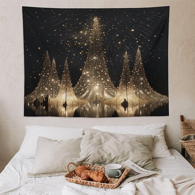 MaSiledy Tapestry Silver Lighted Christmas Trees Tapestries for Bedroom Aesthetic Rustic Style Nature Forest Tapestry Wall Hanging Wall Art for Bedroom Living Room Decor Home Decor Landscape 60"x80"