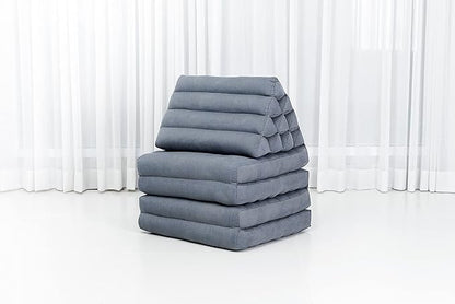 Leewadee Comfortable Japanese Floor Mattress - Thai Floor Bed with Triangle Cushion - Futon Mattress - XL Extra Long Thai Massage Mat, 89 x 20 inches, Anthracite, Kapok Filling