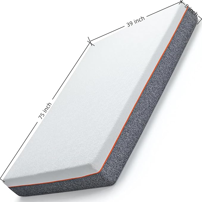 Marsail 8 Inch Twin Size Mattress, Cooling Gel Memory Foam, Fiberglass Free Breathable Cooling Bed Twin Mattress, Medium-Firm in A Box