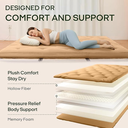 ZonLi Japanese Floor Futon Mattress Queen Size 80"x 60", 100% Cotton Cover 2.5'' Thicken Tatami Mattress, Foldable Sleeping Pad, Portable Dormitory Tatami Mat, Roll Up Floor Lounger Bed for Adult