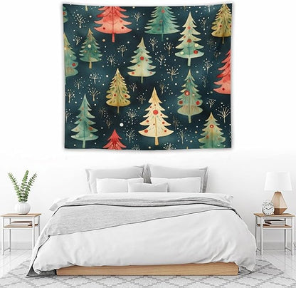 MaSiledy Tapastry's Wall Hanging Vintage Christmas Tree Watercolor Tapestry Merry Christmas Winter Xmas Bedroom Tapestries Wall Hanging for Bedroom 50"x60" Xmas Wall Hanging Polyester Tapestries