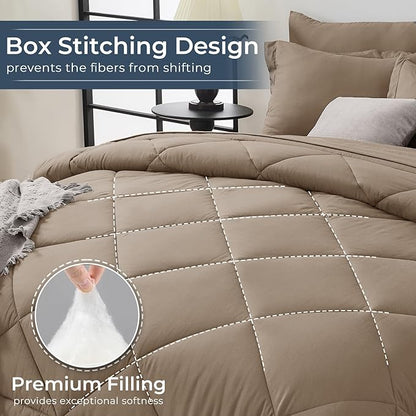 HEVUMYI Khaki Twin-XL Comforter Set - 5-Piece All Season Bed in a Bag Twin-XL, Ultra Soft Bedding Set with Comforter, Flat Sheet, Fitted Sheet, Pillowcases, Pillow Shams
